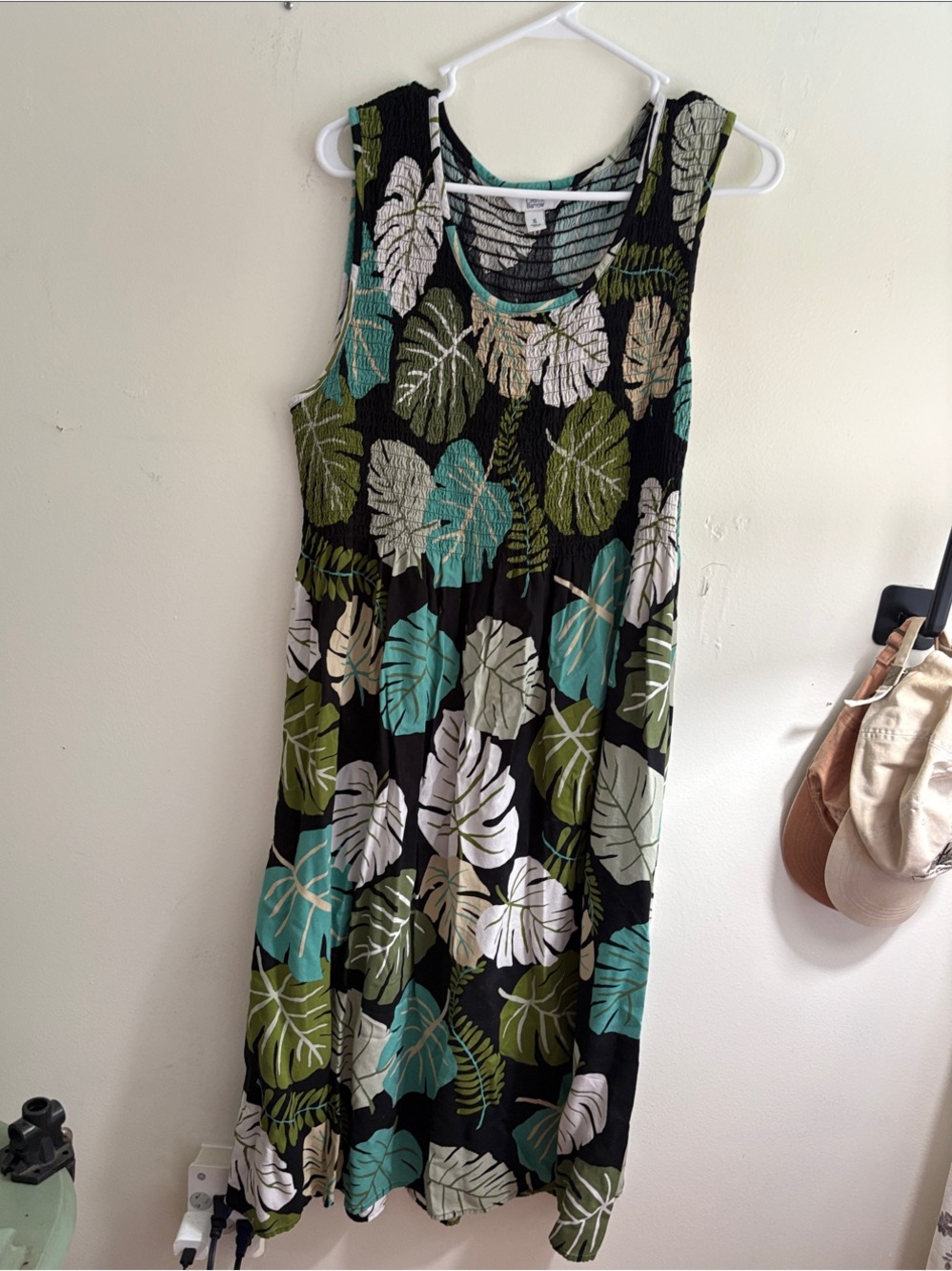 croft & barrow Black Maxi Dress with Teal, Olive Green & Cream Leaf Print